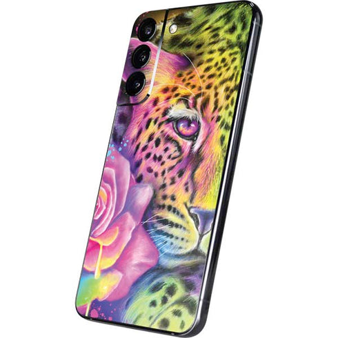 Neon Rainbow Cheetah with Rose by Sheena Pike Galaxy S22 Plus Skin